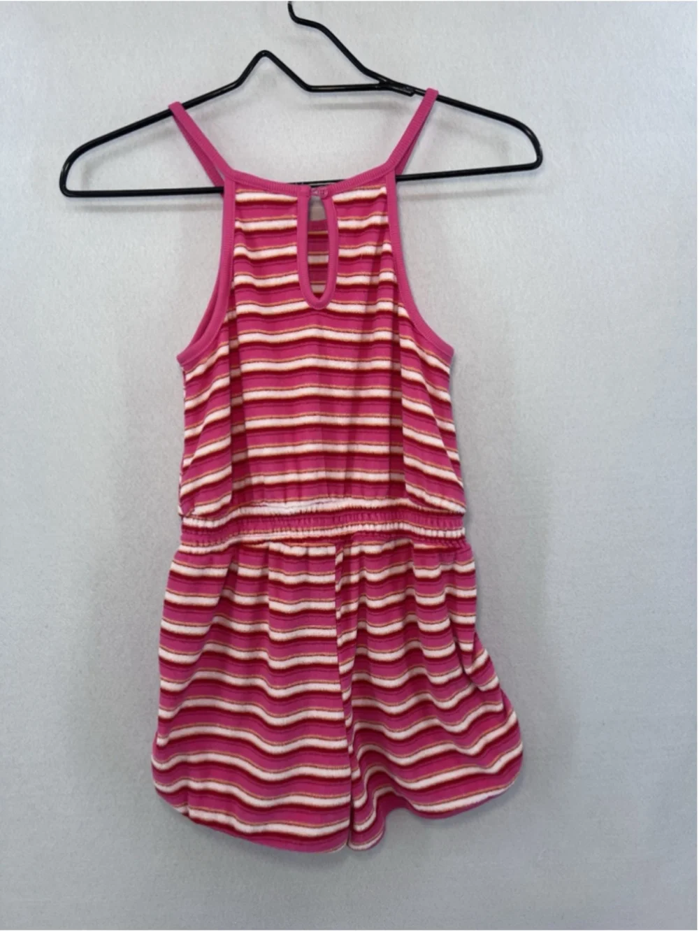 Old Navy Girls Terry Romper Shorts Pink Striped Youth Size Large 10-12 Summer